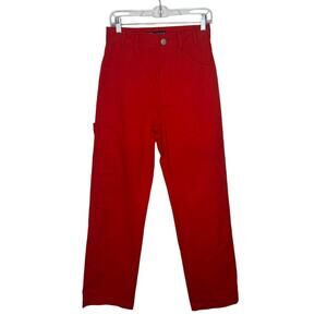 Zara Red High Waist Wide Leg 5 Pockets Cotton Blend Cargo Trousers Pants Size S